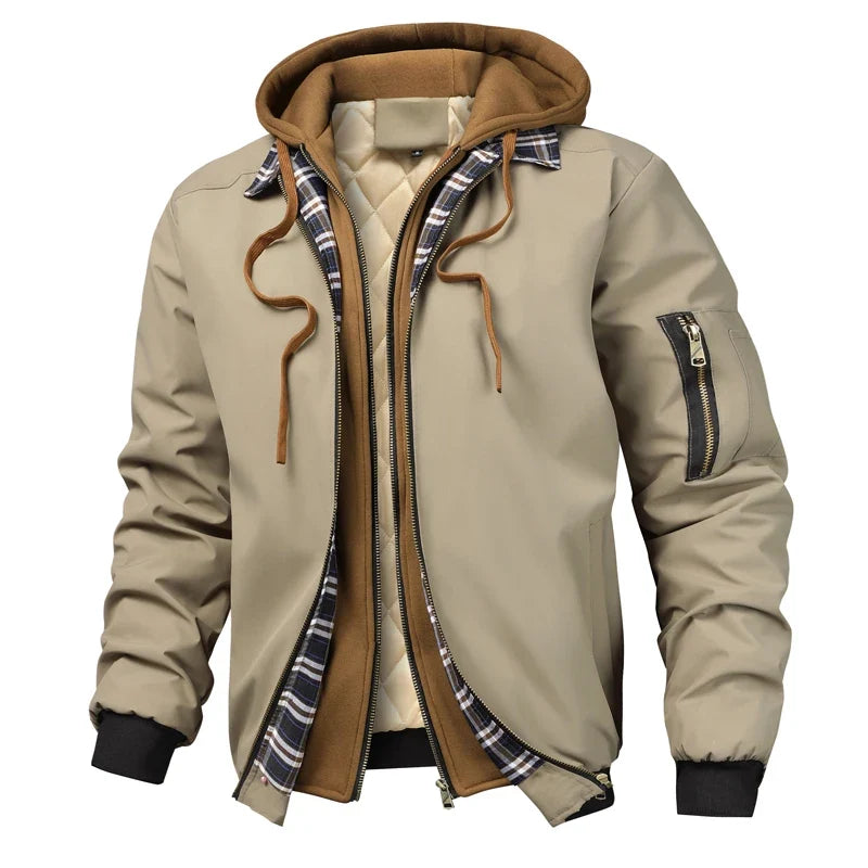 Herren Bomberjacke mit Kapuze und Karofutter Schwarz