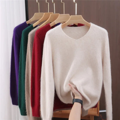 Damen Pullover V-Ausschnitt Langarm Weiches Material