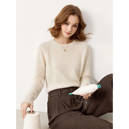Damen Pullover Rundhals Langarm Strickpullover Einfarbig
