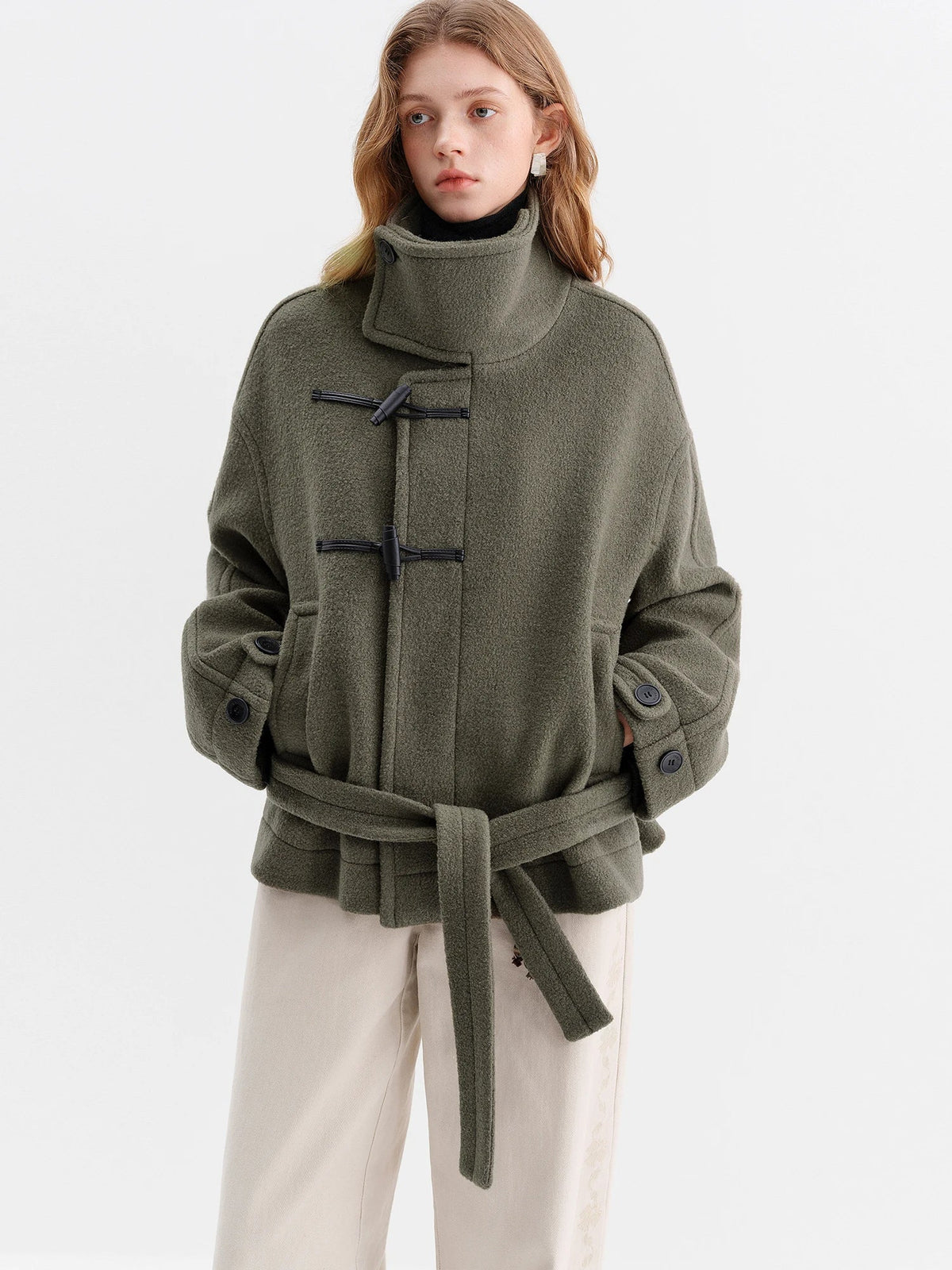 Damen Kurzmantel mit Knebelverschluss Hellblau Oversize-Passform