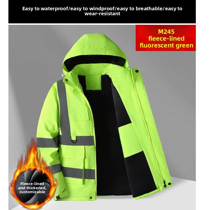 Sicherheits Arbeitsjacke Herren Fleece Reflektorstreifen Kapuze