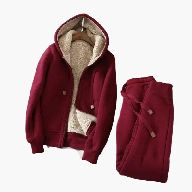 Gemütlicher Damen-Hausanzug mit Kapuzenjacke und passender Freizeithose