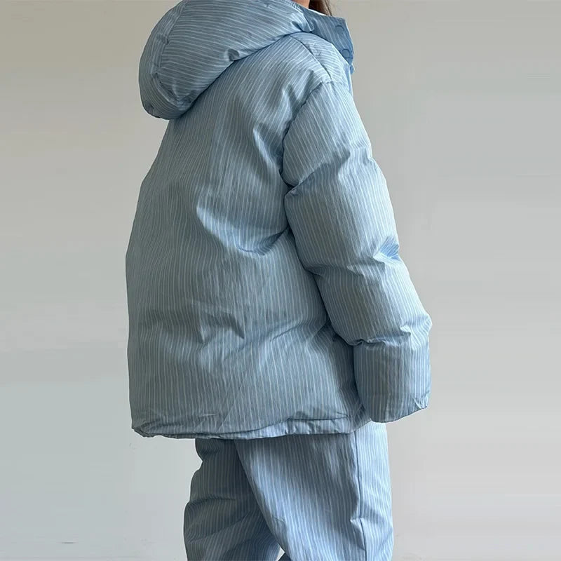 Damen Oversize Steppjacke Gemustert mit Kapuze