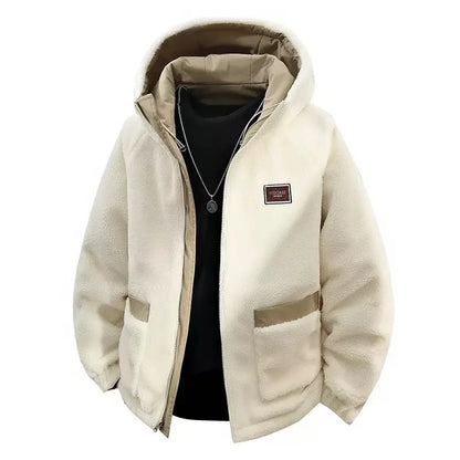Herren Winterjacke mit Kapuze und Teddyfutter, Winddichte Übergangsjacke