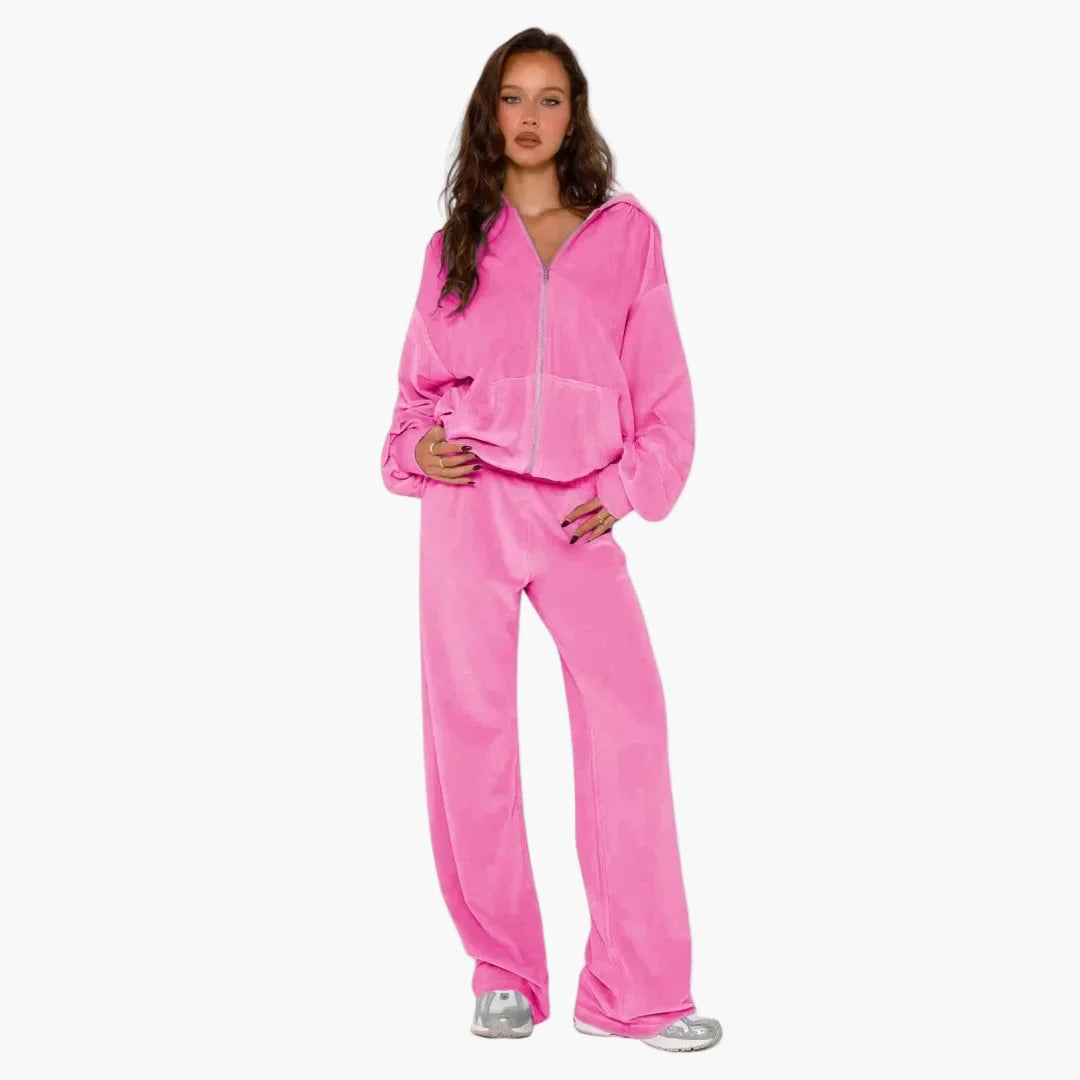 Damen Freizeit Trainingsanzug mit Kapuze – Zweiteiliges Set im modernen Streetwear-Stil