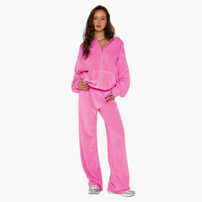 Damen Freizeit Trainingsanzug mit Kapuze – Zweiteiliges Set im modernen Streetwear-Stil