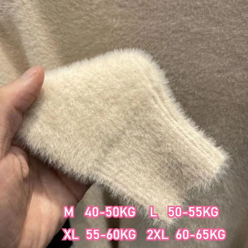 Damen Rollkragenpullover Plüsch Langarm Strickpullover Fluffy Winterpullover