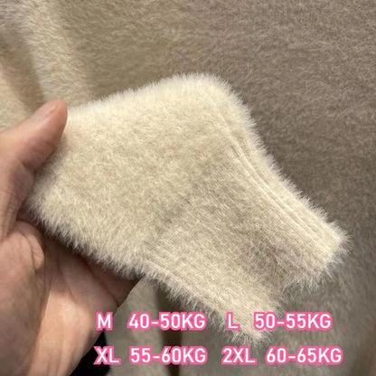 Damen Rollkragenpullover Plüsch Langarm Strickpullover Fluffy Winterpullover