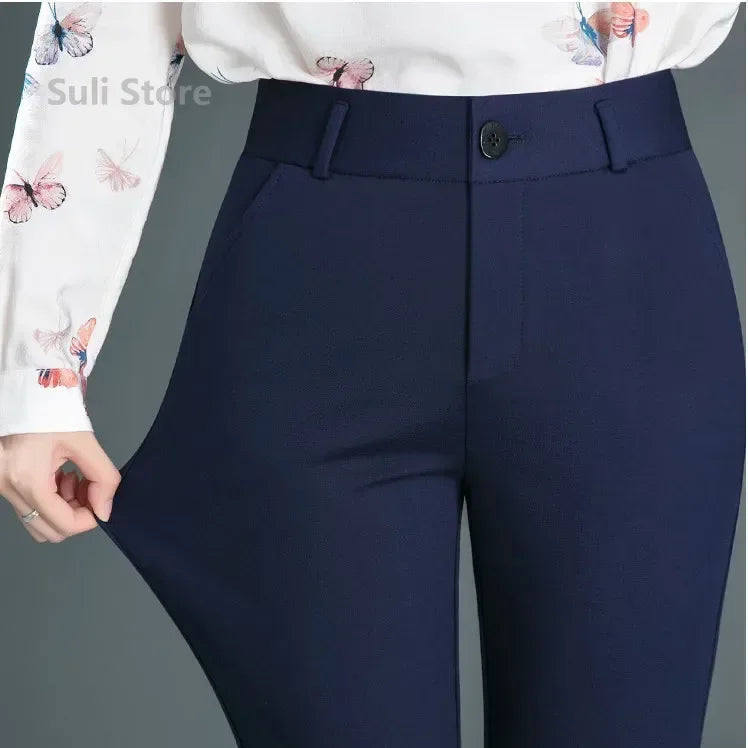 Damen Stoffhose mit geradem Bein, Hohe Taille, Stretch-Material, Elegante Business Hose