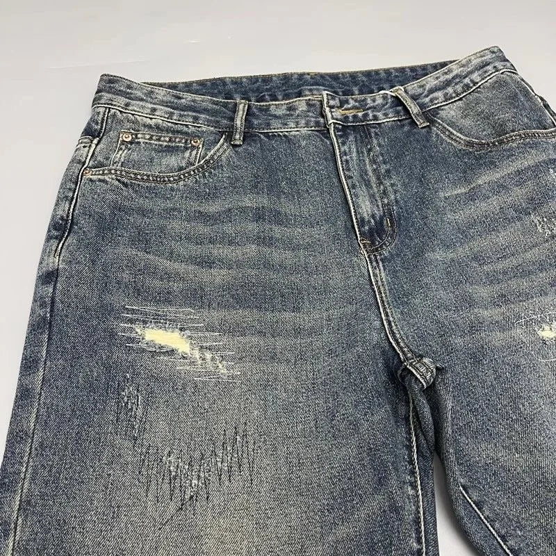 Jeans Herren Weite Passform Used-Look Blau Zerrissen