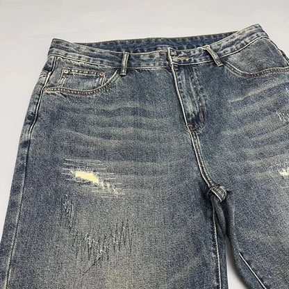 Jeans Herren Weite Passform Used-Look Blau Zerrissen