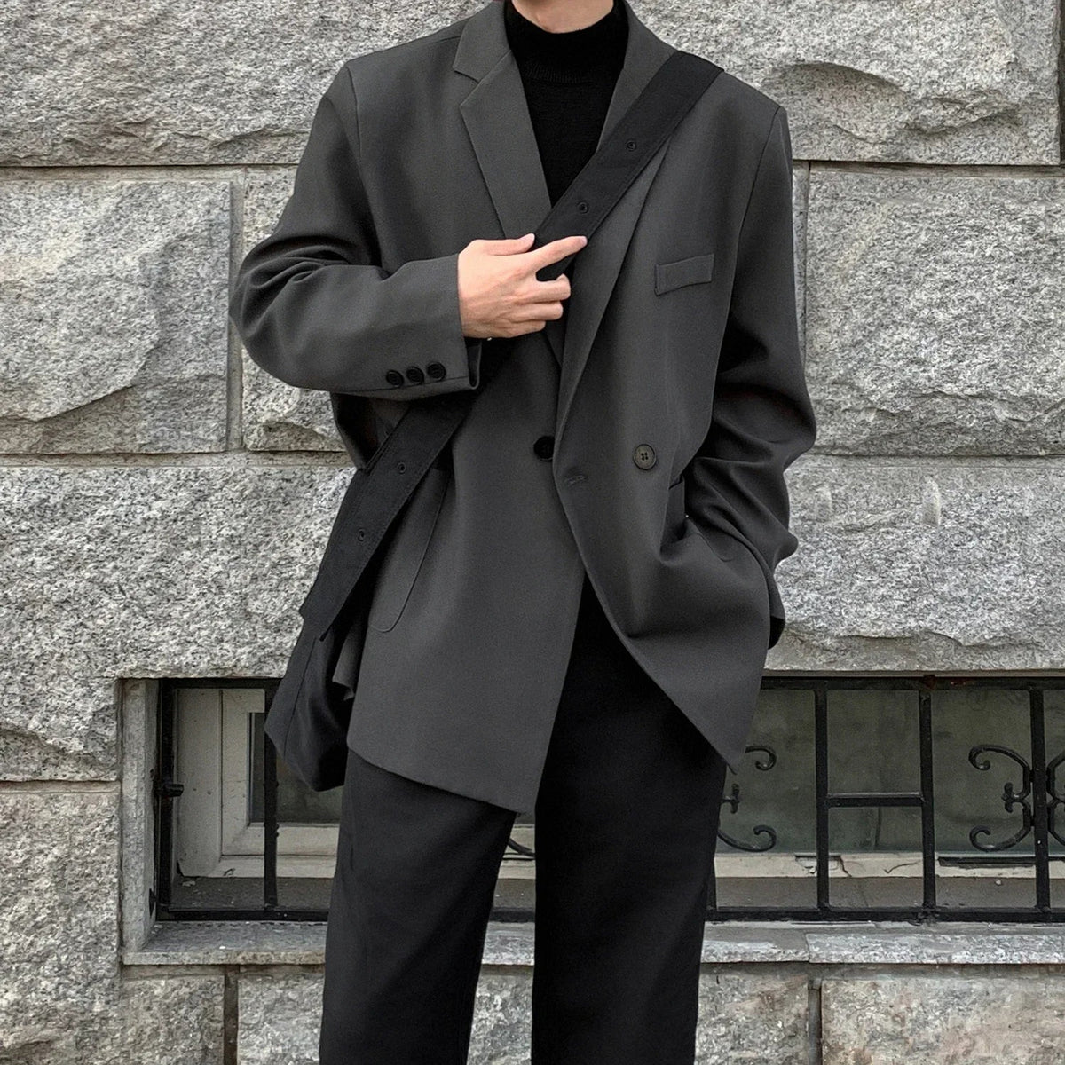 Herren Oversize Blazer Sakko Einreiher Modern Lässige Freizeit Jacke