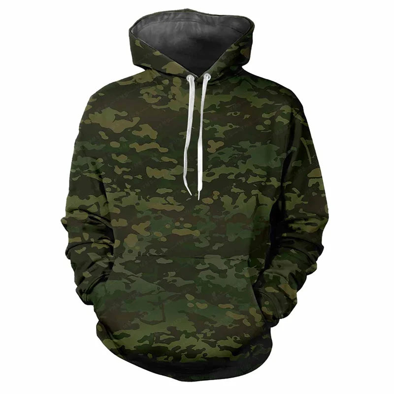 Hoodie Camouflage-Muster Grün Kängurutasche Kapuzenpullover