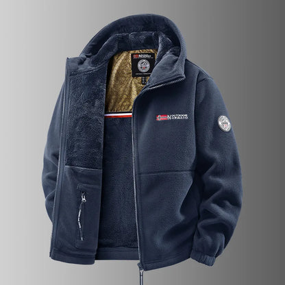 Herren Fleecejacke mit Kapuze und Plüschfutter, durchgehendem Reißverschluss