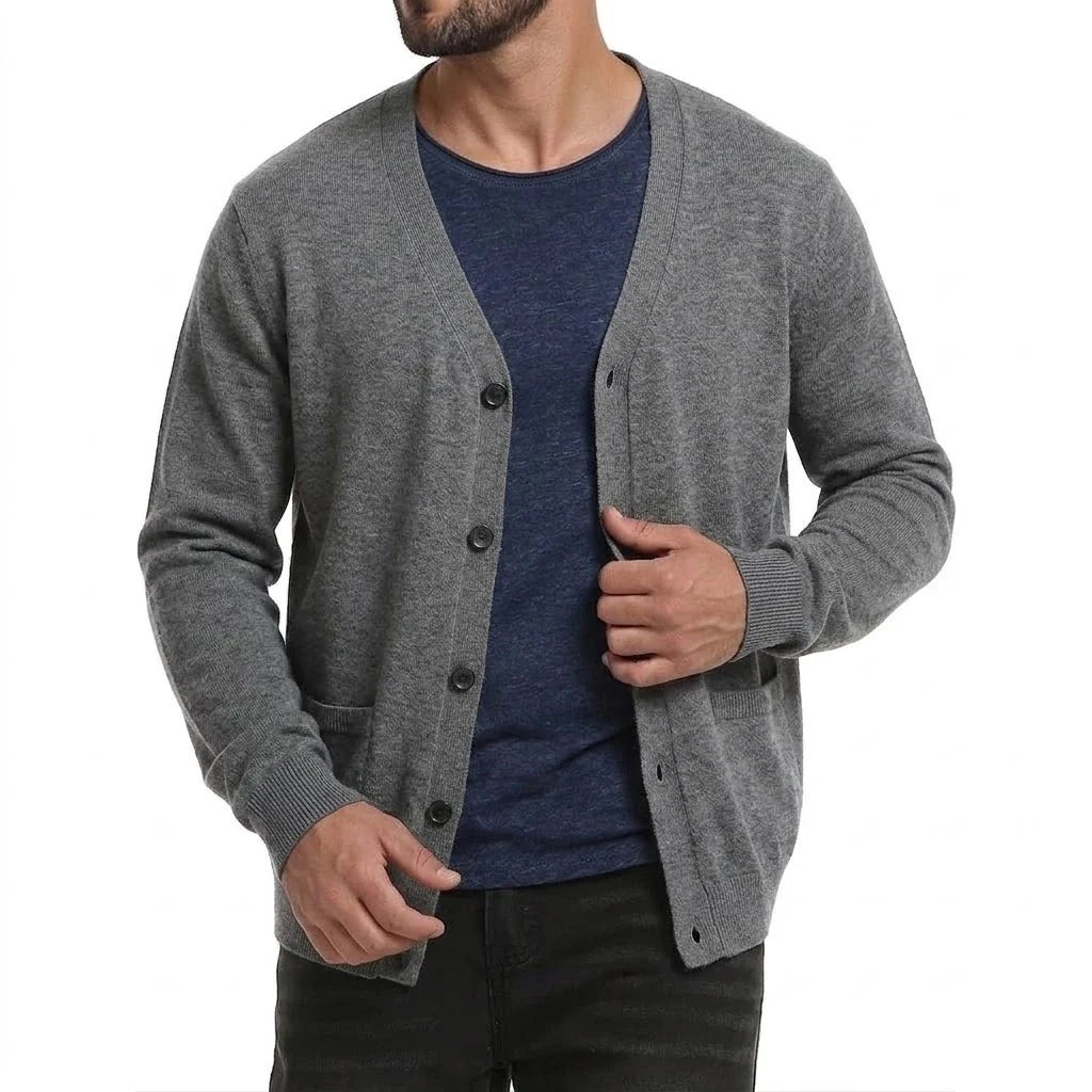 Herren Cardigan V-Ausschnitt Knopfleiste Langarm Basic Strickjacke