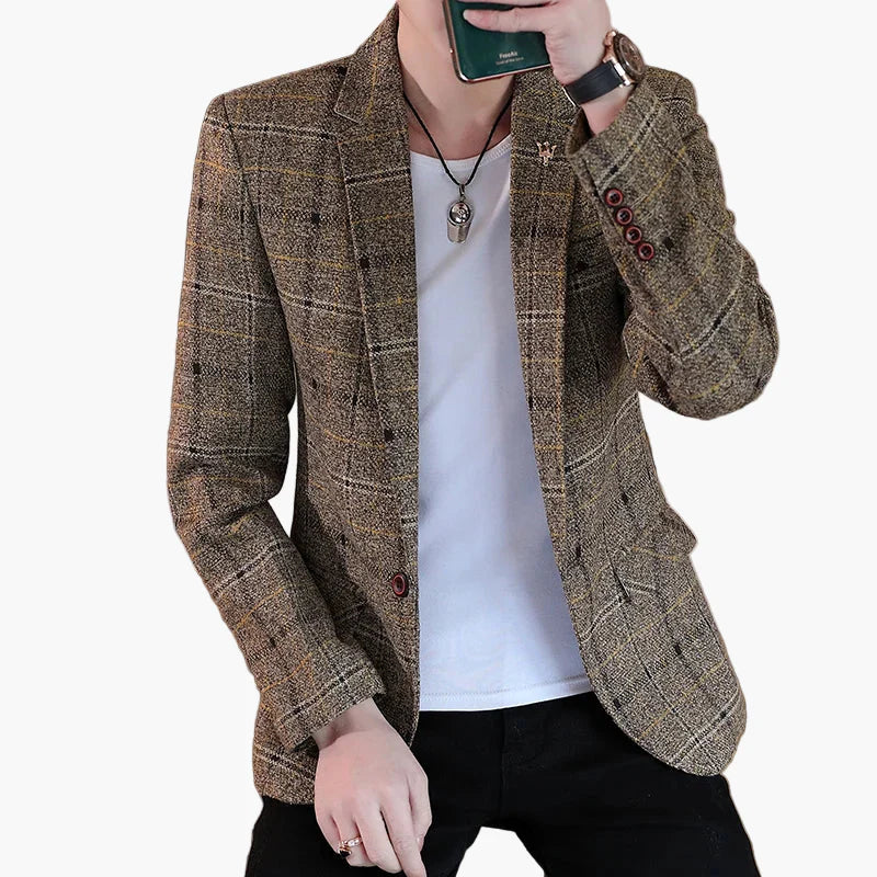 Herren Modernes Business Casual Blazer Sakko – Eleganter Karierter Look für Büro & Freizeit