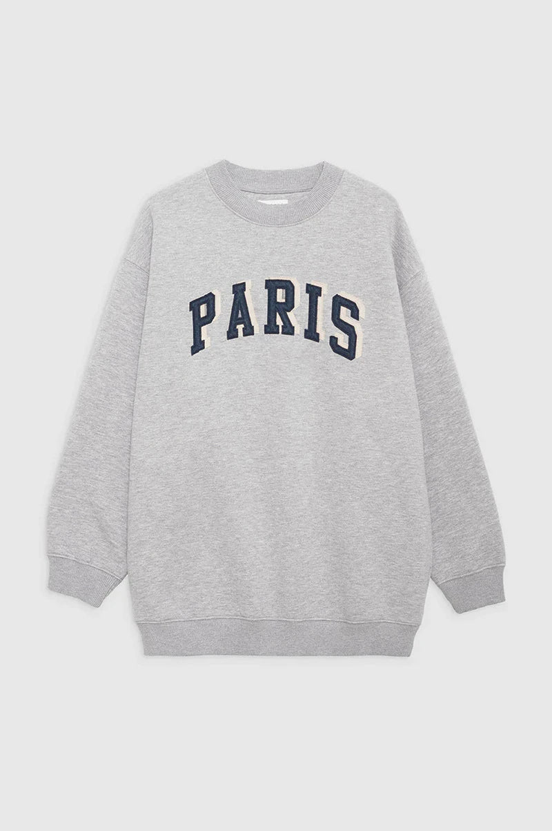 Damen Oversize Sweatshirt Rundhals Grau mit „PARIS“-Schriftzug