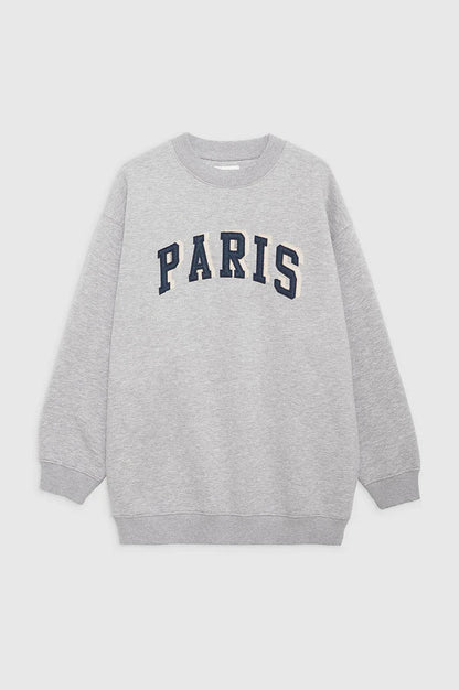 Damen Oversize Sweatshirt Rundhals Grau mit „PARIS“-Schriftzug