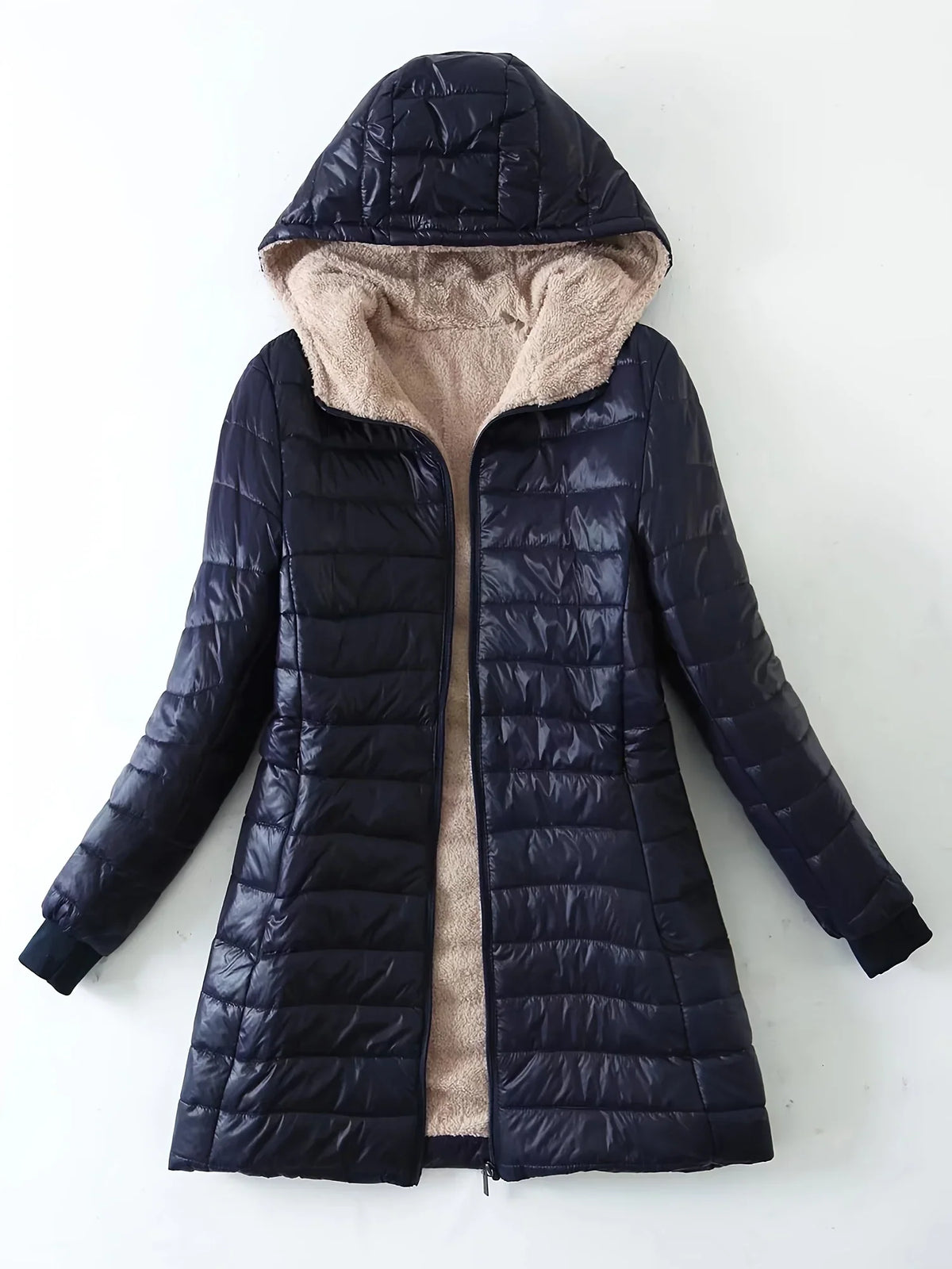 Damen Steppjacke mit Kapuze und Plüschfutter