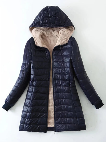 Damen Steppjacke mit Kapuze und Plüschfutter