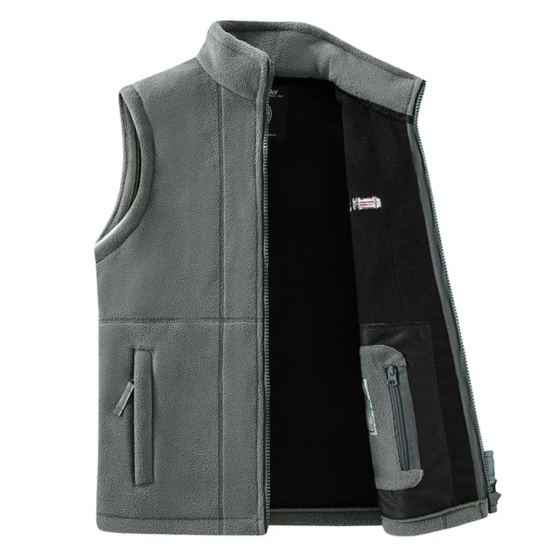 Fleece Weste Stehkragen Herren Outdoor Gilet mit Reißverschluss und Taschen
