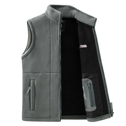 Fleece Weste Stehkragen Herren Outdoor Gilet mit Reißverschluss und Taschen