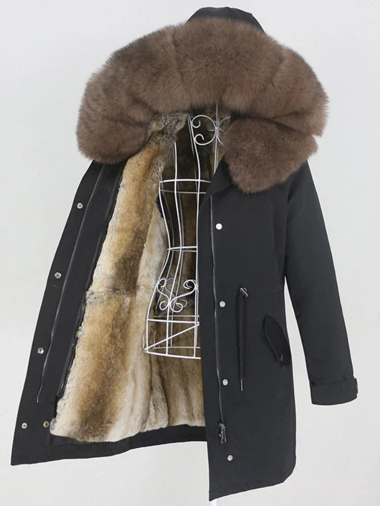 Winterparka mit Kapuze und Futter in Felloptik
