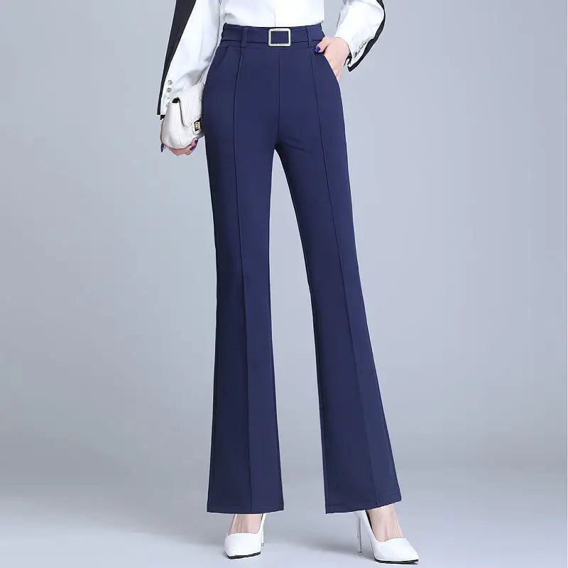 Damen Schlaghose mit hoher Taille und Zierschnalle