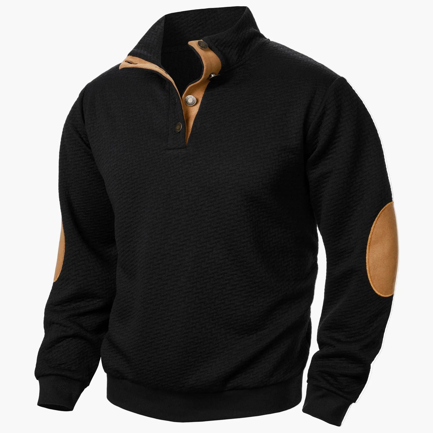 Herren Pullover mit Stehkragen und Ellenbogenpatches – Eleganter Freizeit-Sweater für Alltag und Büro