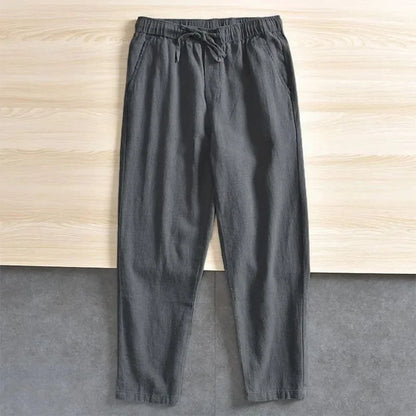 Leichte Hose aus Leinenstoff mit elastischem Bund – Weiß
