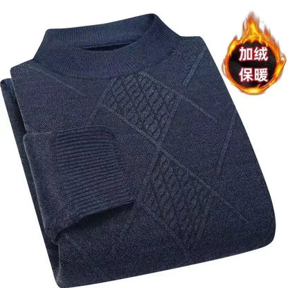 Herren Mock-Neck Pullover Winter Warmer Strickpullover Rautenmuster