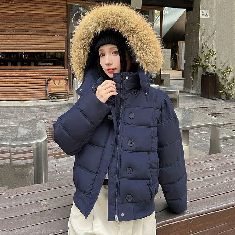 Damen Winter Steppjacke mit Kapuze & Pelzbesatz Hellrosa