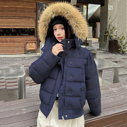 Damen Winter Steppjacke mit Kapuze & Pelzbesatz Hellrosa