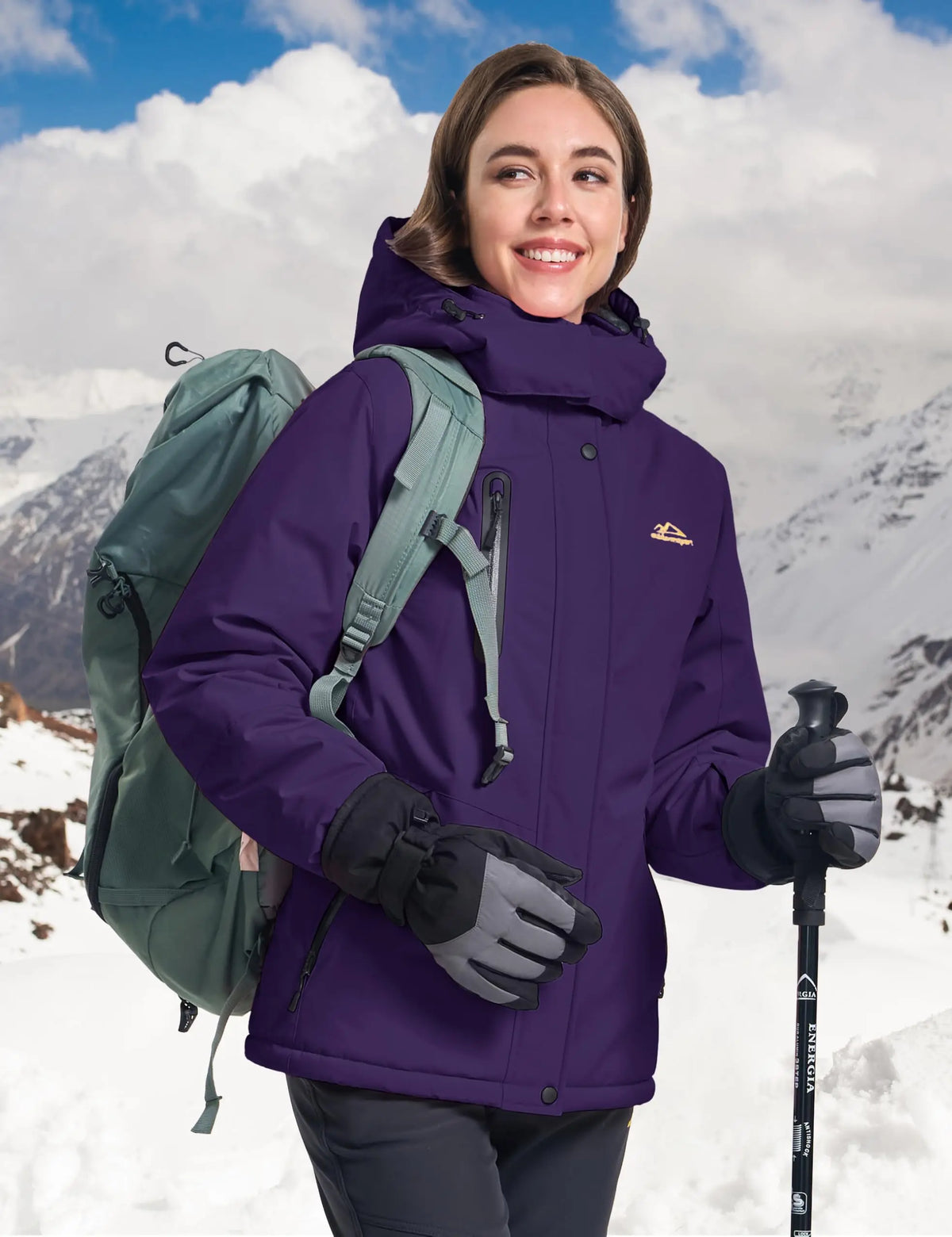 Damen Winterjacke Outdoor Jacke mit Kapuze und Reißverschlüssen