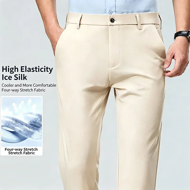 Herren Business Hose Schwarz Gerader Schnitt Elegant