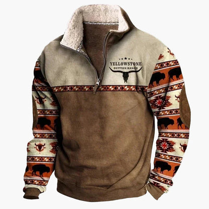Herren Fleece Pullover mit Ethno Muster und Wildwest-Charme – Outdoor & Freizeit