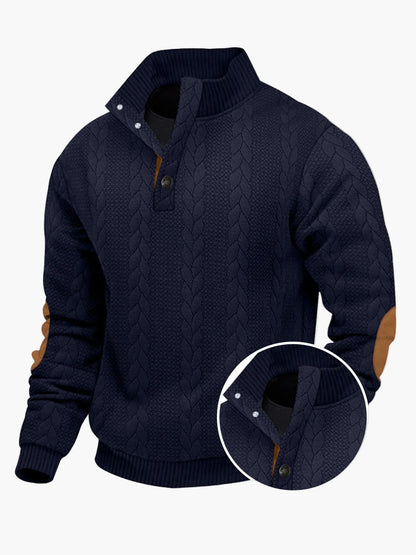 Herren Strickpullover mit Stehkragen und Ellenbogenpatches – Modischer Freizeit-Sweater für Outdoor & Alltag