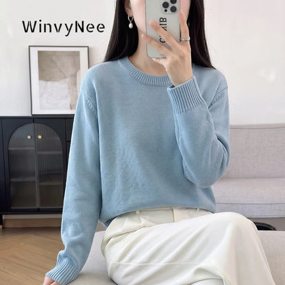 Damen Pullover Rundhals Langarm Strickpullover