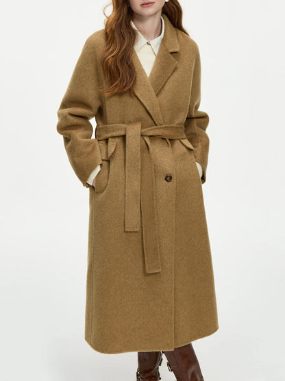 Damen Langmantel mit Bindegürtel und Reverskragen