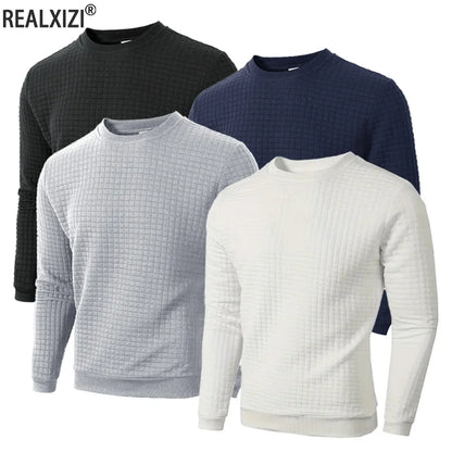 Herren Sweatshirt mit Rundhalsausschnitt, langärmlig, Waffelstruktur