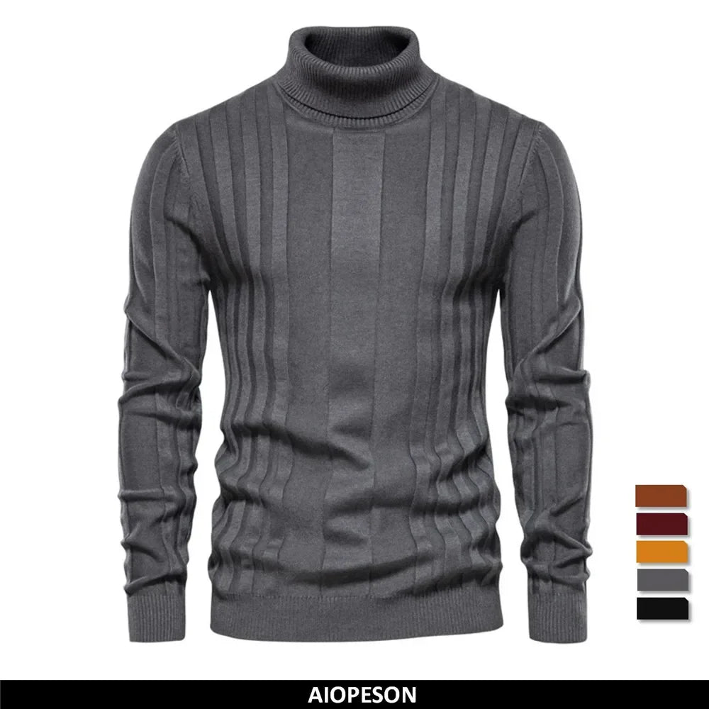 Herren Rollkragenpullover mit Rippstruktur – Eng anliegender Strickpullover