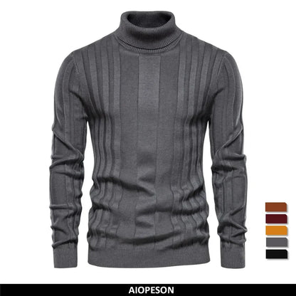 Herren Rollkragenpullover mit Rippstruktur – Eng anliegender Strickpullover