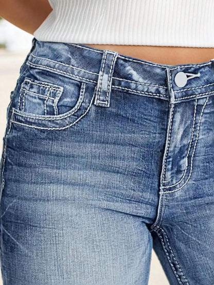 Damen Jeans Bootcut Hellblau mit Waschung