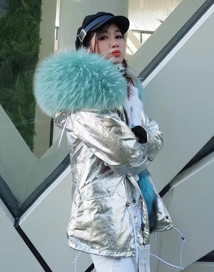 Damen Winter Parka mit Kapuze und Kunstpelz Futter