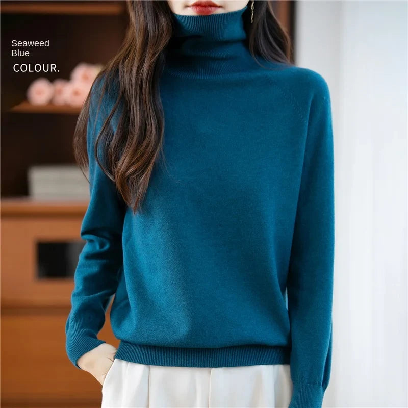 Damen Rollkragenpullover Langarm Strickpullover