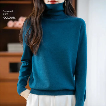 Damen Rollkragenpullover Langarm Strickpullover