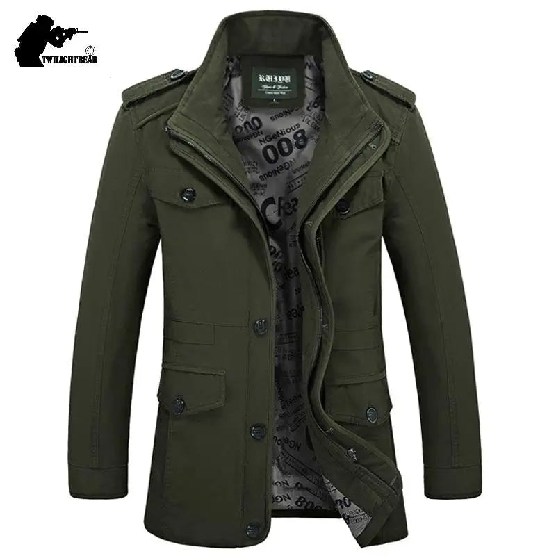 Herren Militärstil Freizeitjacke – Outdoor Übergangsjacke mit Knopfleiste und Schulterklappen