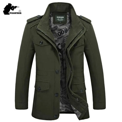 Herren Militärstil Freizeitjacke – Outdoor Übergangsjacke mit Knopfleiste und Schulterklappen