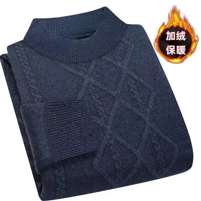 Herren Mock-Neck Pullover Winter Warmer Strickpullover Rautenmuster
