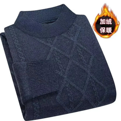 Herren Mock-Neck Pullover Winter Warmer Strickpullover Rautenmuster